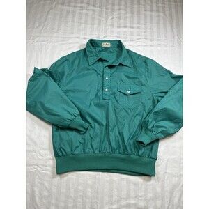 VTG LL Bean Collared Pullover Windbreaker Jacket Size Medium Green 1/2 Button